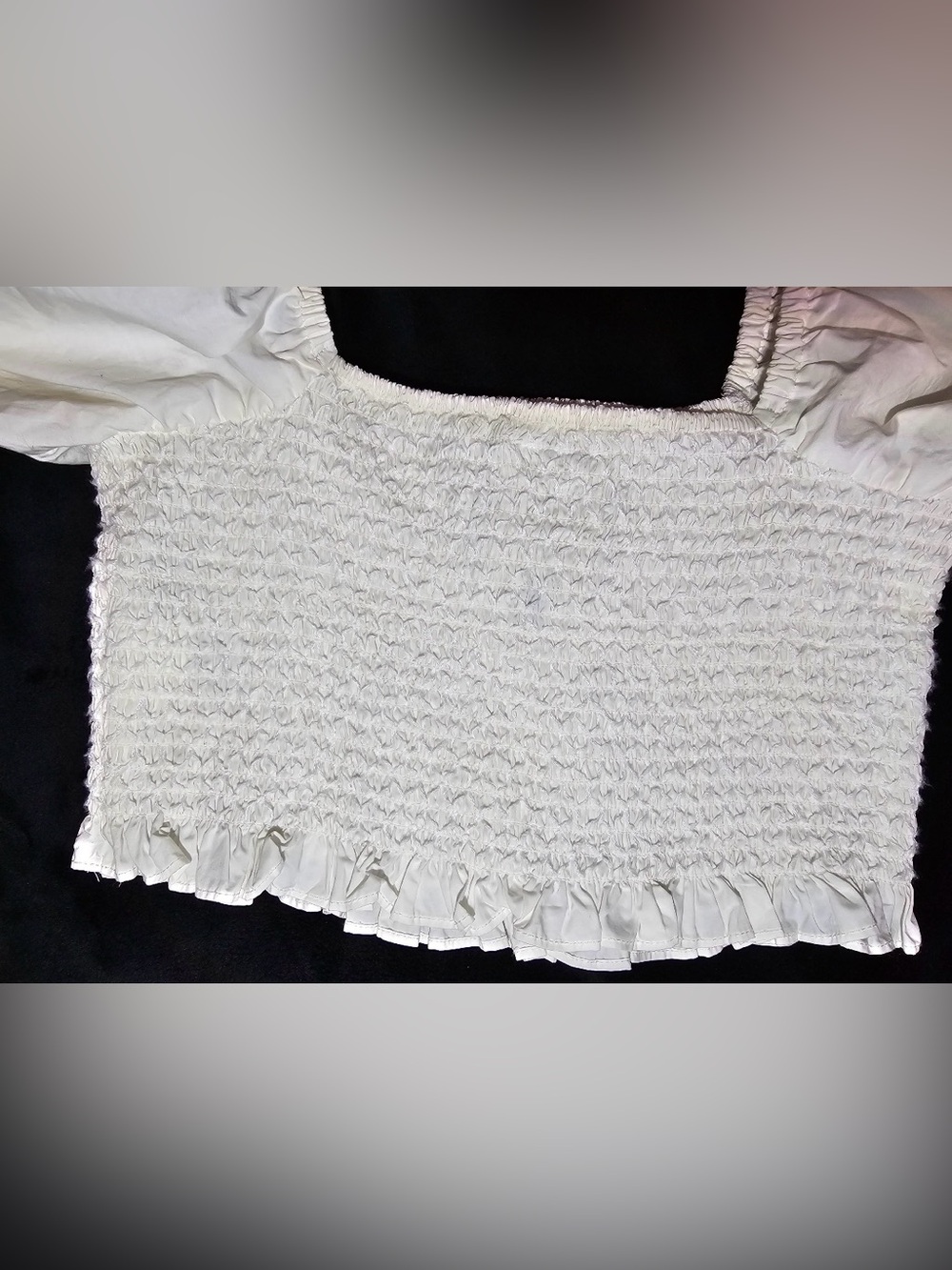 Farm Rio White Smocked Puff Sleeve Crop Top Size S - Picture 4 of 16